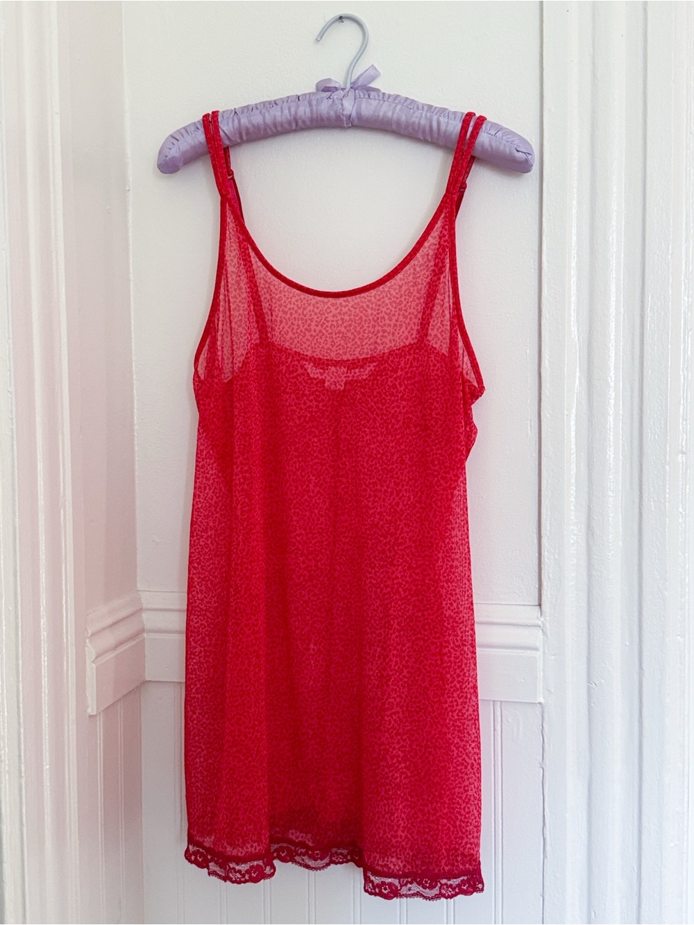 Y2K Vintage Victoria’s Secret Red Leopard Print Sheer Mesh Slip Dress M